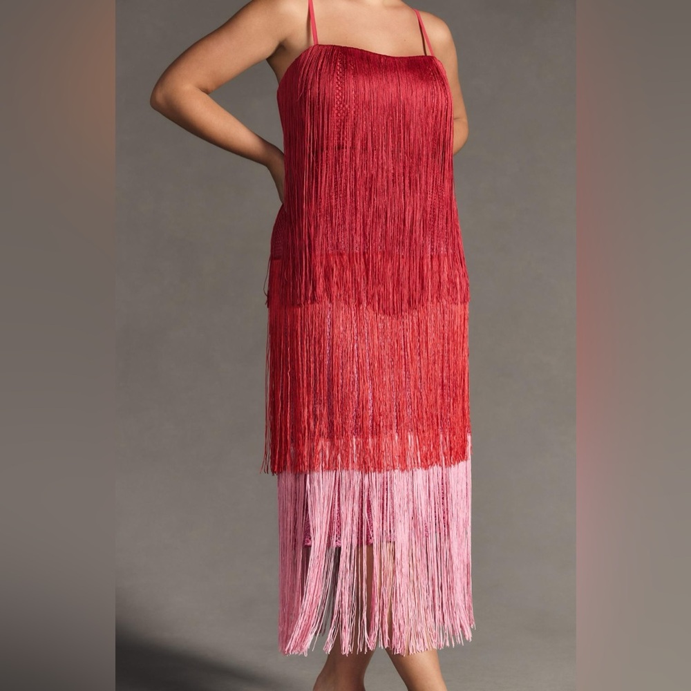 Anthropologie Red and Pink Fringe Dress